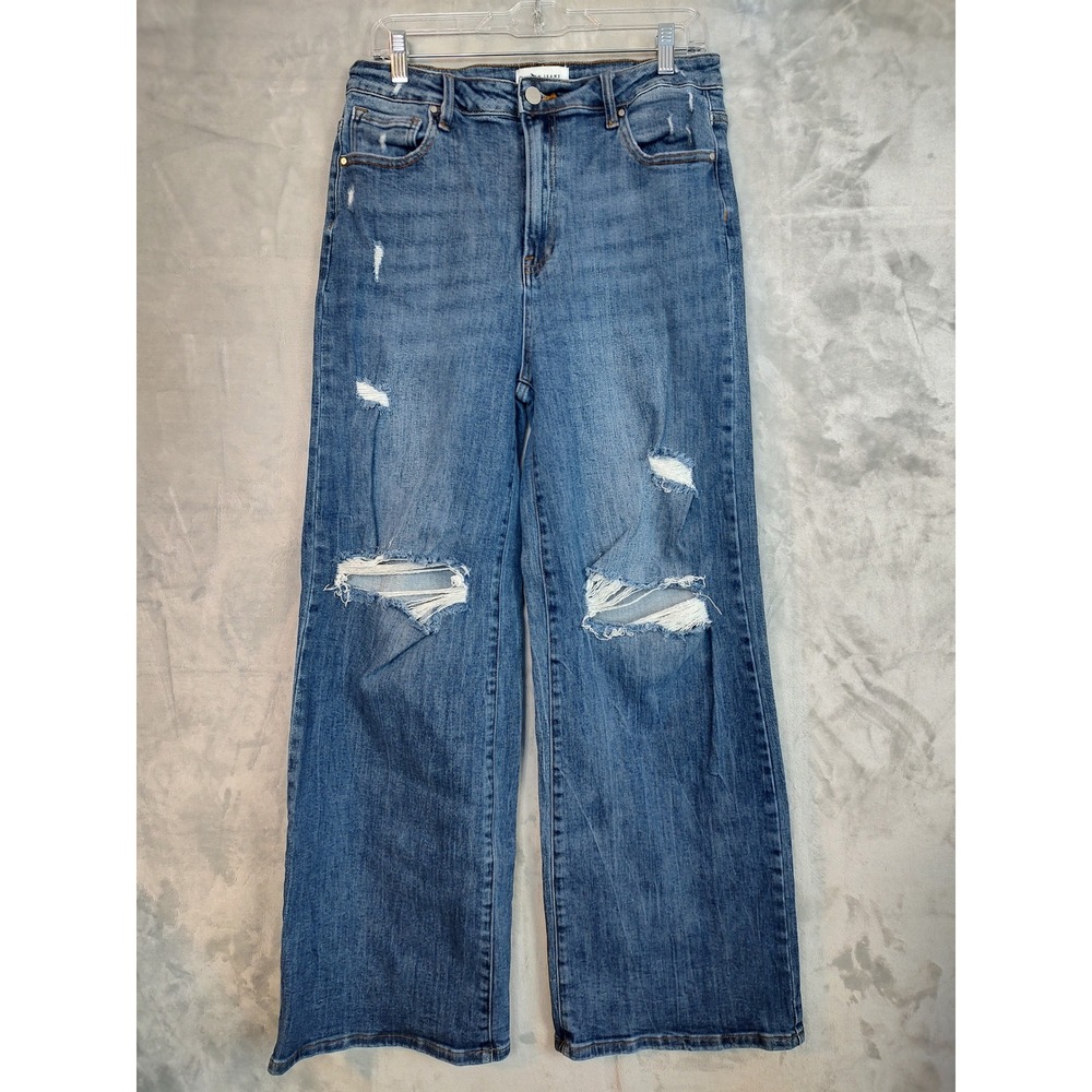 RISEN JEANS Wide Leg Crop Distressed Denim Blue Jeans Women's Size 13/31